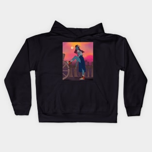 Blue girl and a gun Kids Hoodie